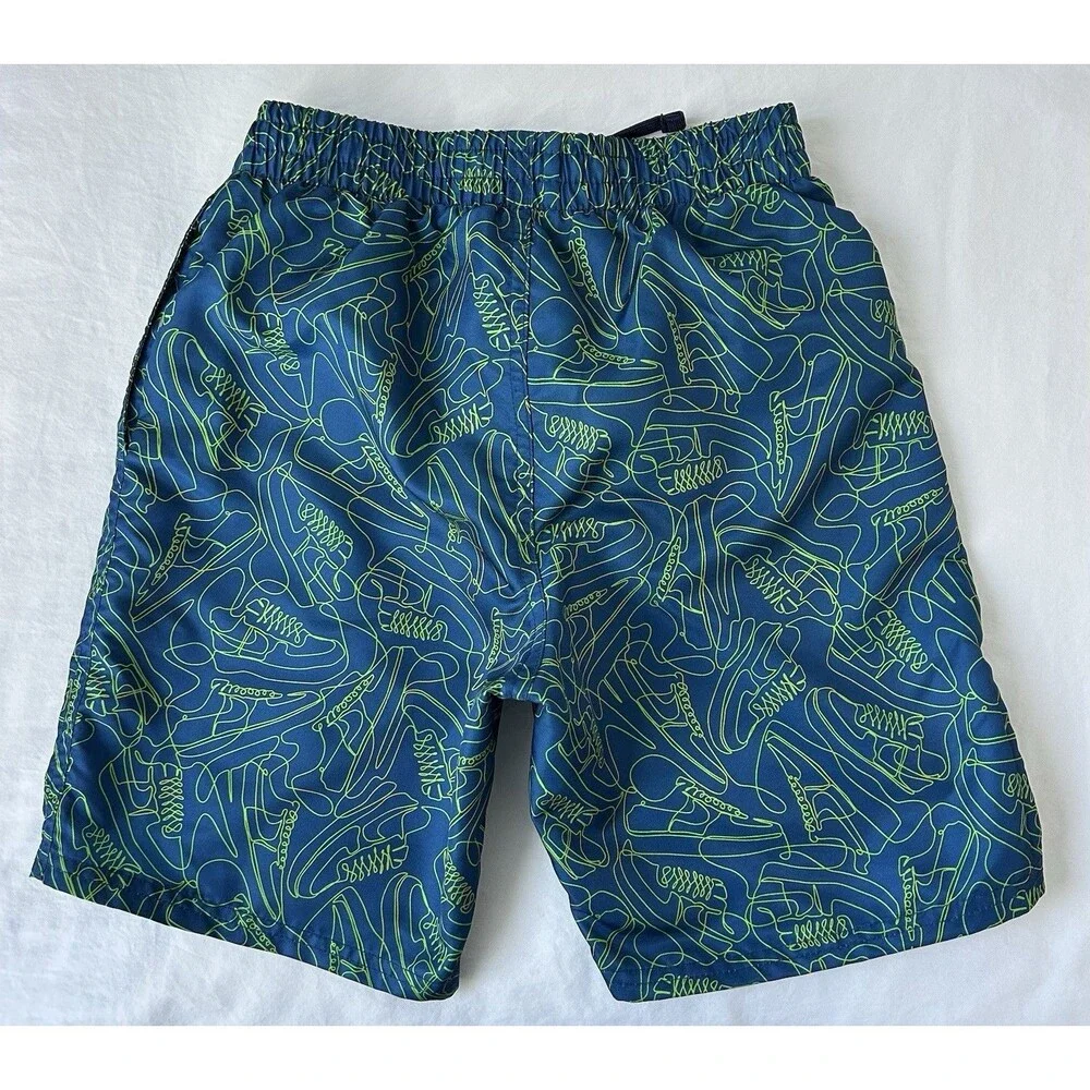 New Without Tags Nike Boys Swim Trunks Size M Blue/Neon Green Graphic Lined